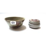 A Bernard Leach style studio pottery bowl with St Ives mark to base, 14.