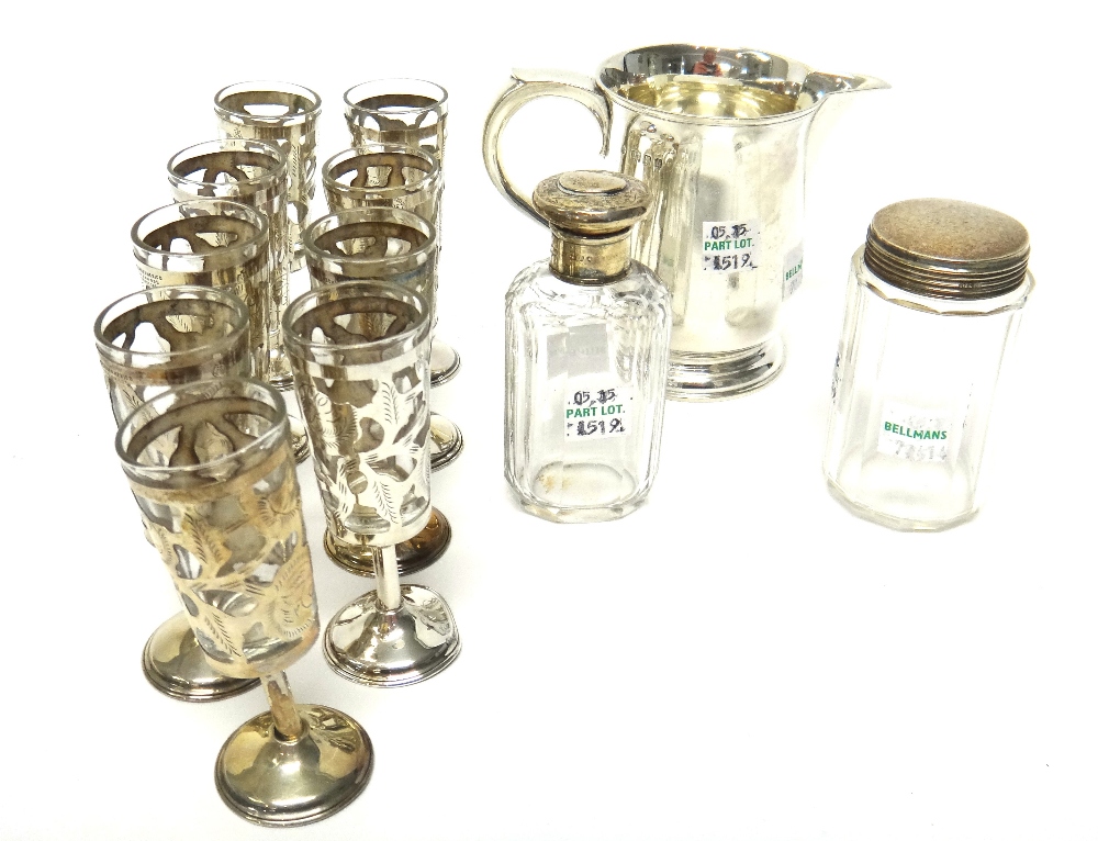 A set of nine Mexican Sterling mounted liqueur tots, a baluster shaped jug, - Image 2 of 2