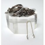 Mostly silver jewellery, including; a charm bracelet, two marcasite set brooches, five rings,