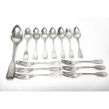 European stylized fiddle and thread pattern table flatware, comprising; a large tablespoon,