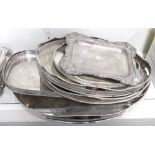 Plated wares, comprising; three oval twin handled gallery trays, one smaller gallery tray,