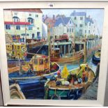 Attributed to Clifford Hall (1904-1973), Busy Harbour scene, oil on canvas, bears a signature,