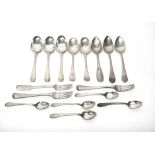 European table flatware, comprising; eight table and dessert spoons, various designs,