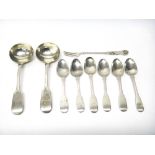 Silver table flatware, comprising; a pair of fiddle pattern sauce ladles, London 1834,