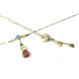 A gold, blue zircon and gem set pendant necklace, on a boltring clasp and a Victorian gold necklace,