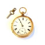 A gentleman's 18ct gold cased, key wind openfaced pocket watch,