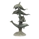 A 20th century bronze figure group of four dolphins amongst coral, 185cm high.