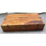 An early 19th century brass mounted hardwood rectangular travelling box with side carry handles,