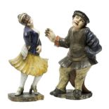 Two polychrome painted pine figures from the Commedia dell'arte, 19th century,