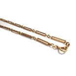 A gold oval and bar link neckchain, fitted with a boltring clasp, weight 18.5 gms.