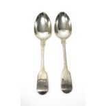 A pair of Victorian silver fiddle pattern tablespoons, monogram engraved Exeter 1846,