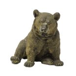 A gilt bronze novelty inkwell, early 20th century, modelled and cast as a seated wild bear,