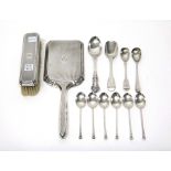 Silver and silver mounted wares, comprising; a clothes brush, Birmingham 1933, a hand mirror,