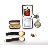 A lady's key wind, openfaced fob watch, with a key and a dress Albertine,