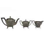 A Chinese three piece tea set, comprising; a teapot,