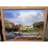Follower of Ronald Ossory Dunlop, Cottage in the hills, oil on canvasboard, bears a signature,