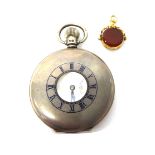 A gentleman's silver cased, keyless wind, half hunting cased pocket watch,