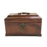 A George III mahogany rectangular tea caddy on bracket feet, 25cm wide.