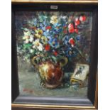 Continental School (20th century), Floral still life, oil on canvas, indistinctly signed,