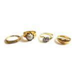 An 18ct gold band ring, mounted with a cultured pearl, Birmingham probably 1921,