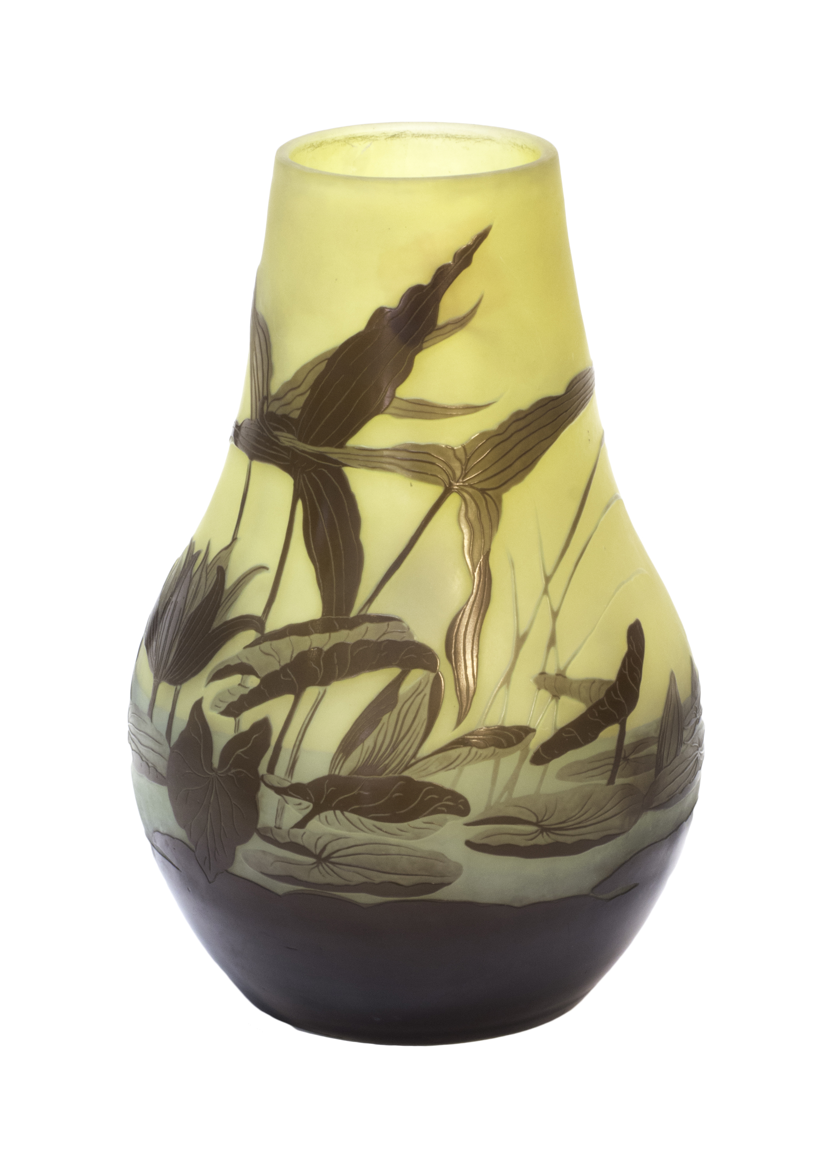 A Gallé double overlay cameo glass 'Nenuphars' vase, circa 1910,