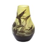 A Gallé double overlay cameo glass 'Nenuphars' vase, circa 1910,