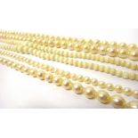 A two row necklace of graduated cultured pearls, on a sprung hook shaped clasp,