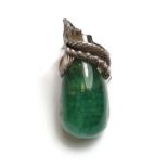 A white gold, diamond and cabochon emerald set ring, designed as a stylized marrow,