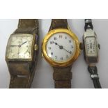 A ladies gold circular cased wristwatch, the enamelled dial with Arabic numerals,