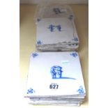 A group of thirteen Dutch Delft blue and white tiles, 17th/18th,