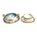 Twelve gilt decorated ramekins and saucers and a set of twelve Cauldon two handled cups and saucers