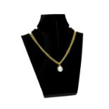 A Tiffany & Co gold and cultured pearl pendant necklace, formed as a six row oval link chain,