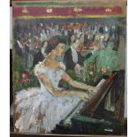 Charles Mozley (1914-1991), The Pianist, oil on board, signed and dated '56, unframed, 53cm x 44cm.