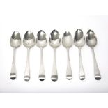 Seven silver Old English pattern tablespoons, various dates and makers, combined weight 444 gms.