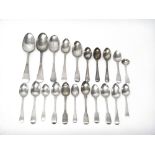 Silver table flatware, comprising; three bottom marked tablespoons, two dessert spoons,
