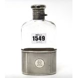 A late Victorian silver mounted spirit flask, of curved rectangular form,