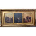 Charles Morris (19th century) Landscapes, three framed as one, one signed, each 24cm x 20cm.