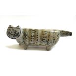 A Guvstavsberg Swedish pottery cat, Lisa Larson designed, of stylised form, 32cm wide.