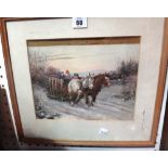 ** Fairpont (early 20th century), Horses and slege with children, watercolour, signed.