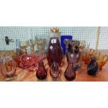 A quantity of 20th century coloured and Studio glass items, including vases, drinking glasses,