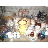 A quantity of ceramics and glass including large pottery mixing bowls, a Royal Albert part tea set,