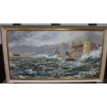 A group of three oil paintings, including a view of Bognor seafront by Keel,