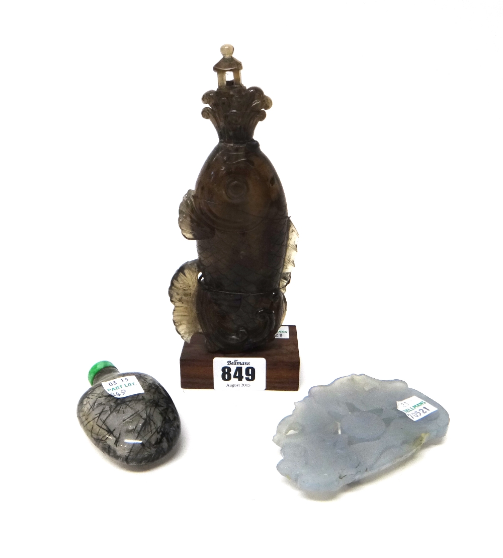 A Chinese smokey brown quartz bottle and stopper, probably 19th century,