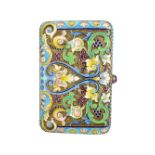 A later production of a Russian rectangular cloisonne enamelled cigarette case,