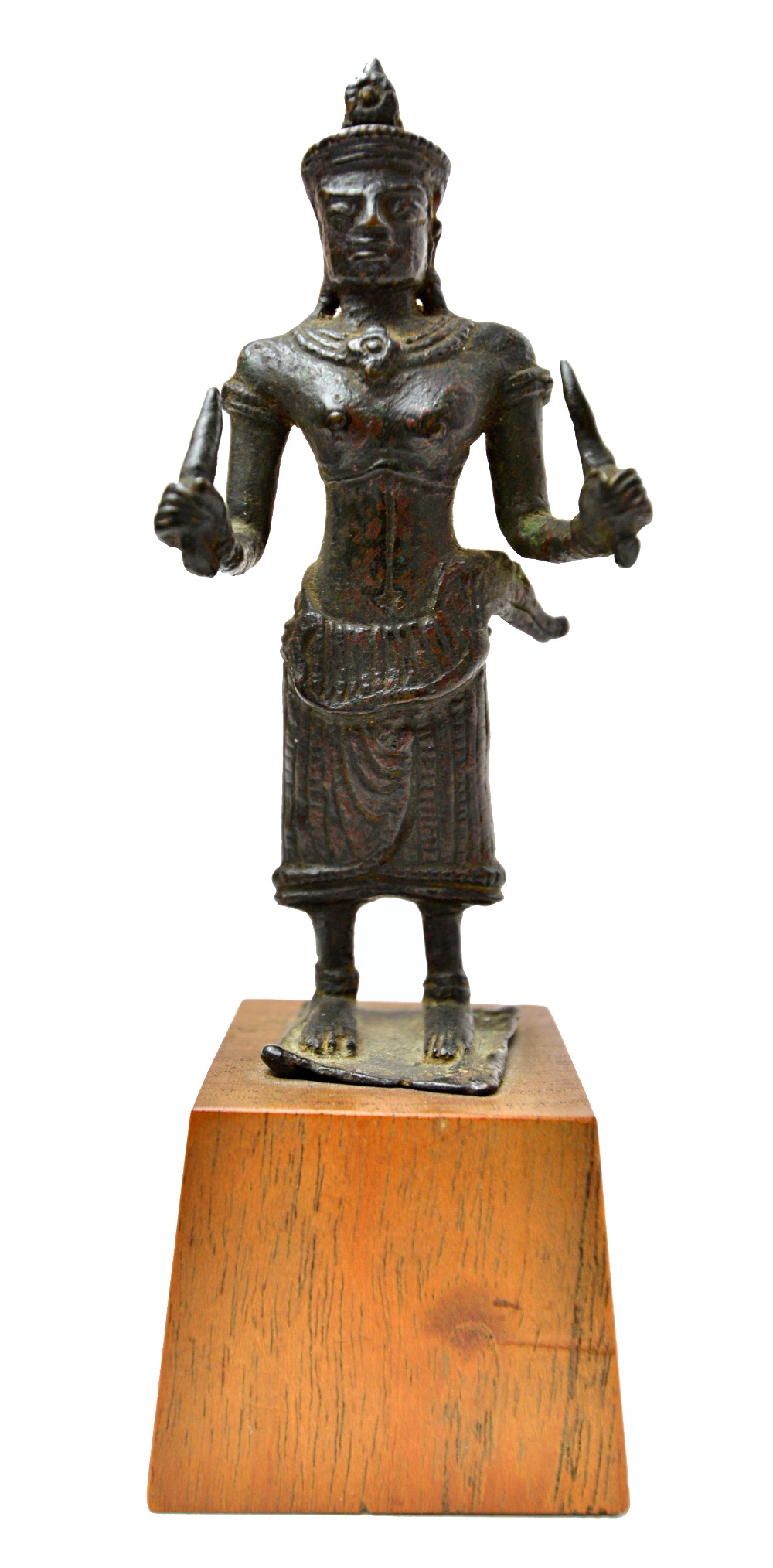 A Khmer bronze figure of a female deity, 13th century,