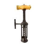 A British four pillar rack and pinion corkscrew, mid 19th century,