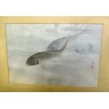 A  Japanese painting of two carp swimming, 20th century, watercolour on paper, signed `Namp Po', 30.