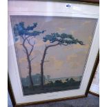 Sir Herbert Alker Tripp (1993-1954), Trees in a landscape; Ducks, two colour lithographs,