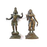 A near pair of small bronze figures of Rama and Sita, South India, 19th century,