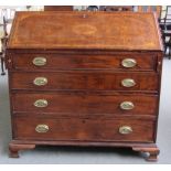 A George III inlaid mahogany bureau, the fitted interior over four long graduated drawers,